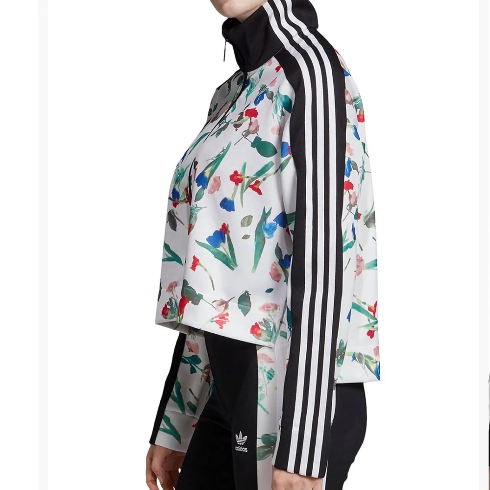 Adidas Originals Floral Track Jacket | Cropped Zip-Up | Size L - Picture 3 of 13